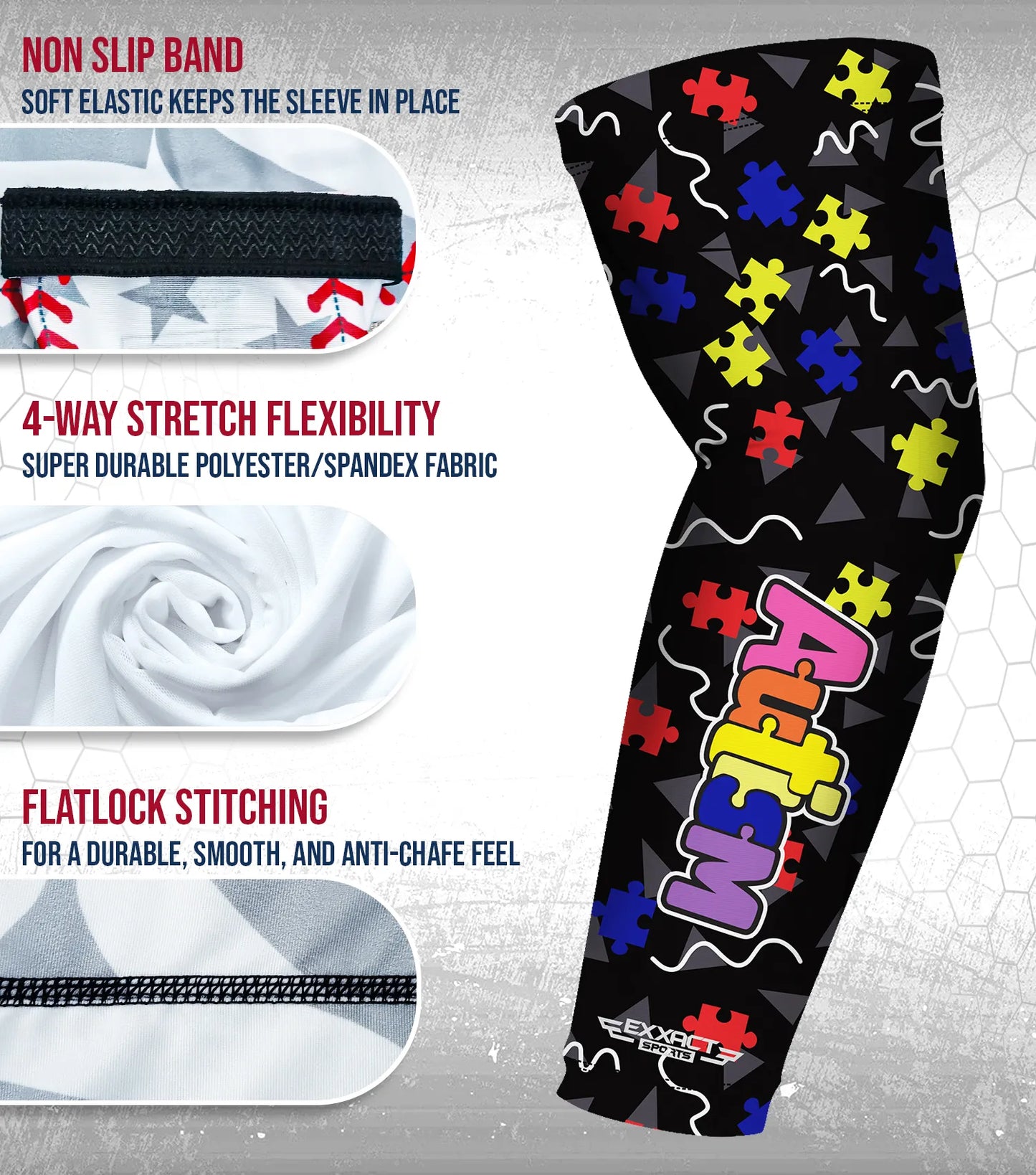 Compression Arm Sleeves for Mens & Womens Youth & Adult - (1 Pair) Autism