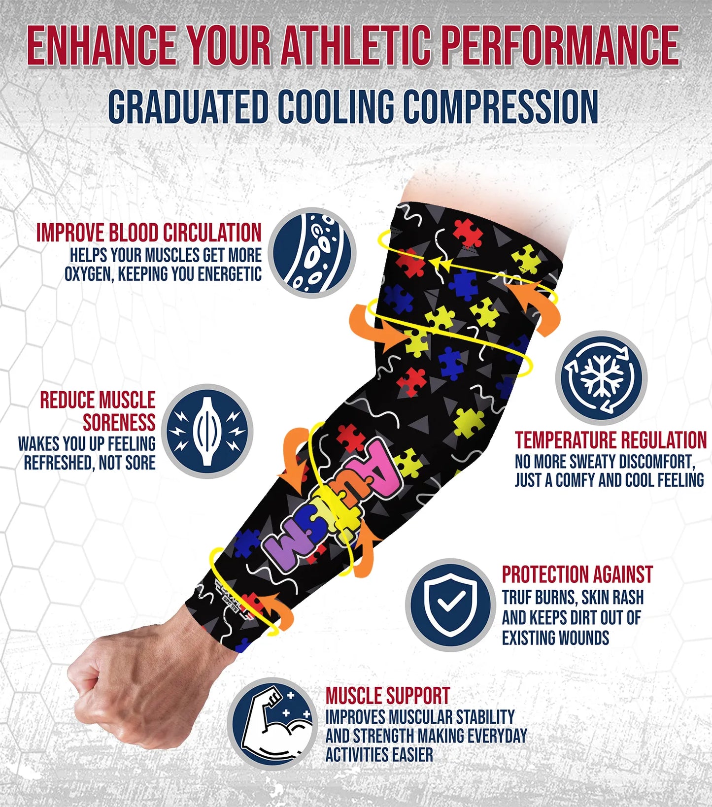 Compression Arm Sleeves for Mens & Womens Youth & Adult - (1 Pair) Autism