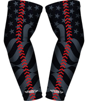 Compression Arm Sleeves for Mens & Womens Youth & Adult - (1 Pair) Black Baseball Flag