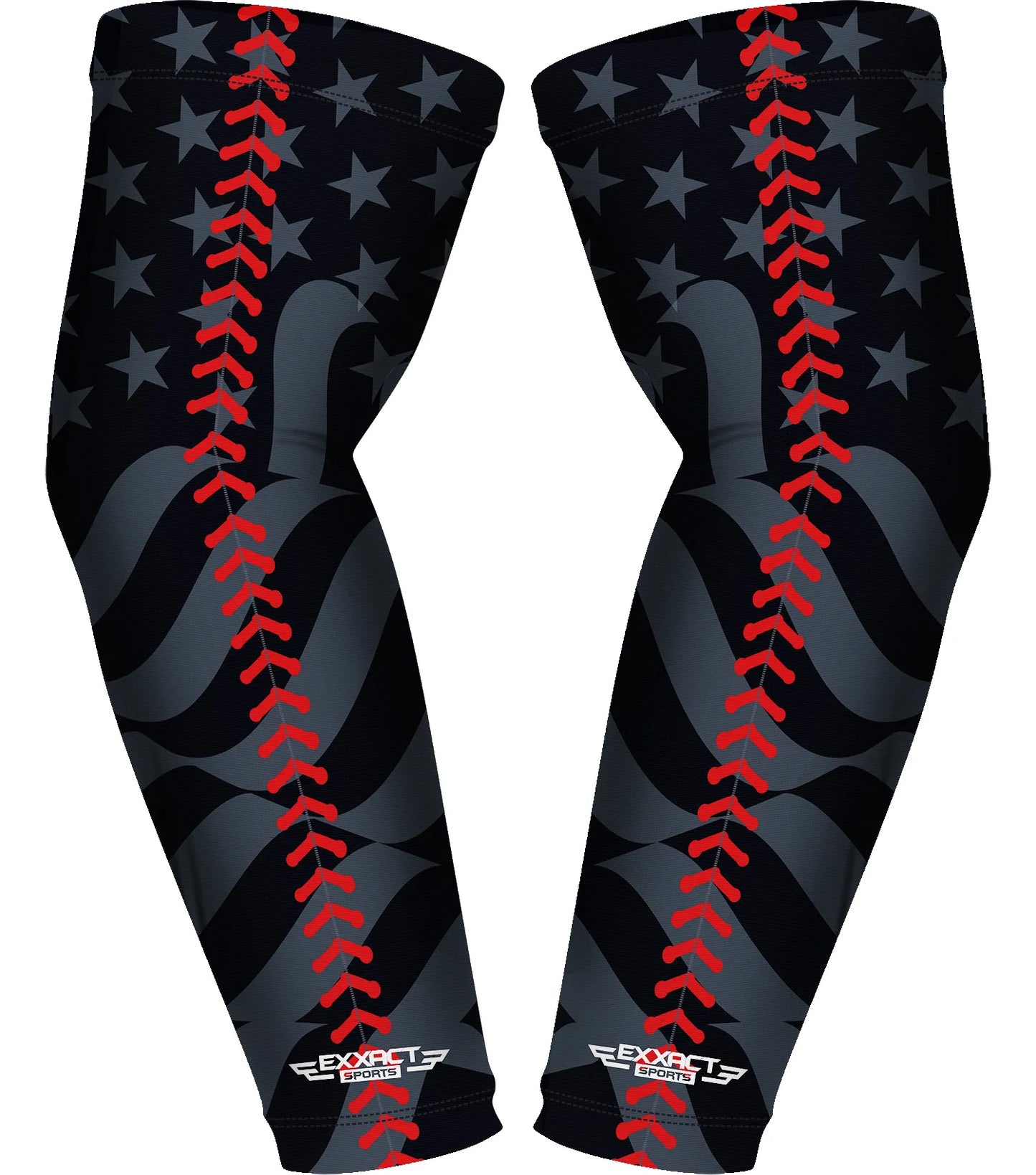 Compression Arm Sleeves for Mens & Womens Youth & Adult - (1 Pair) Black Baseball Flag