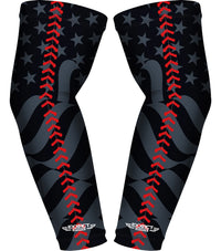 Compression Arm Sleeves for Mens & Womens Youth & Adult - (1 Pair) Black Baseball Flag