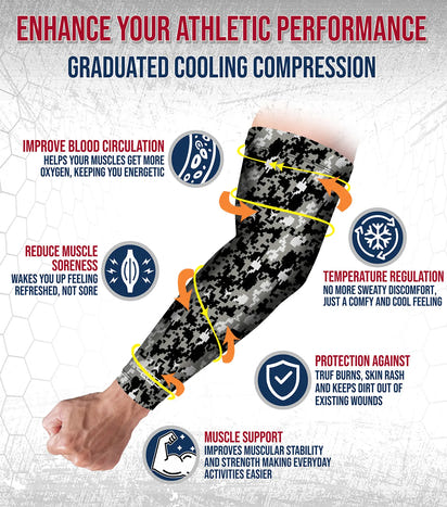 Compression Arm Sleeves for Mens & Womens Youth & Adult - (1 Pair) Black Camo