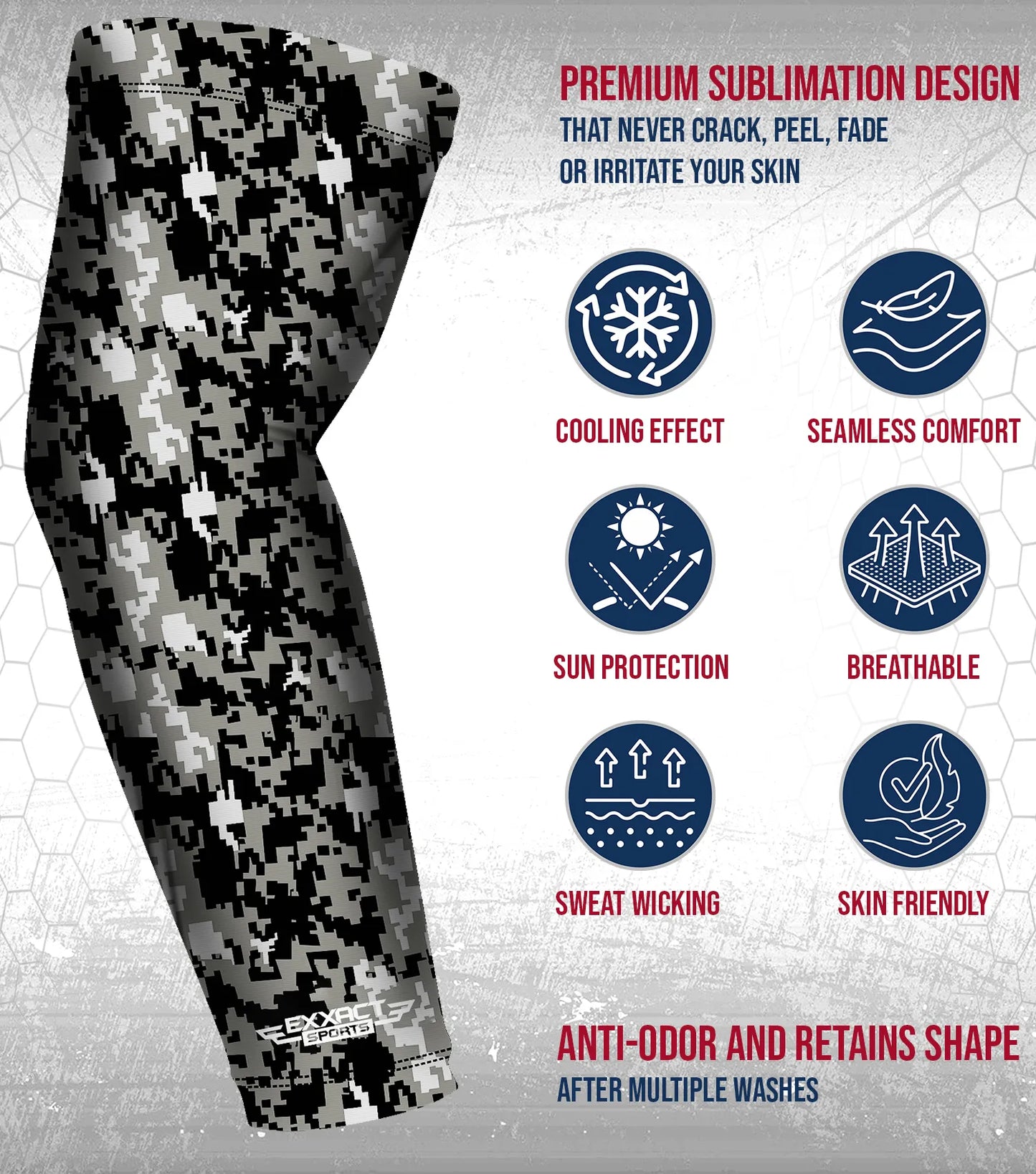 Compression Arm Sleeves for Mens & Womens Youth & Adult - (1 Pair) Black Camo