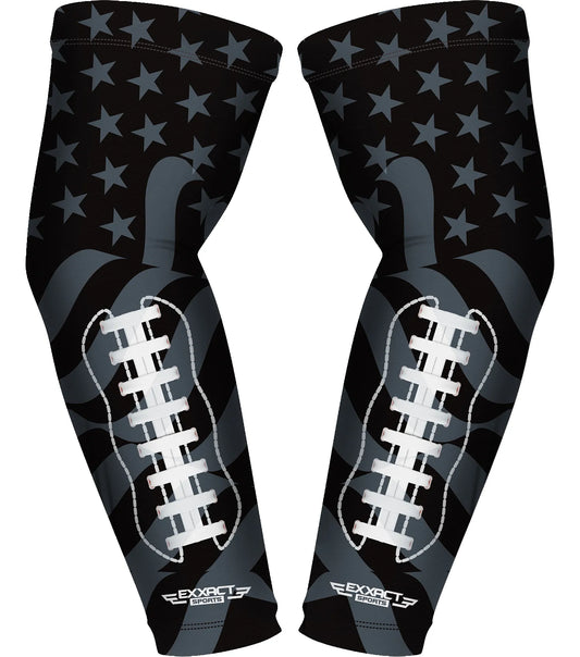 Compression Arm Sleeves for Mens & Womens Youth & Adult - (1 Pair) Black Football Flag