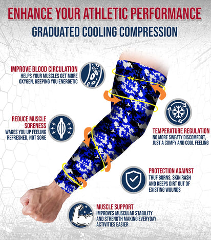 Compression Arm Sleeves for Mens & Womens Youth & Adult - (1 Pair) Blue Camo