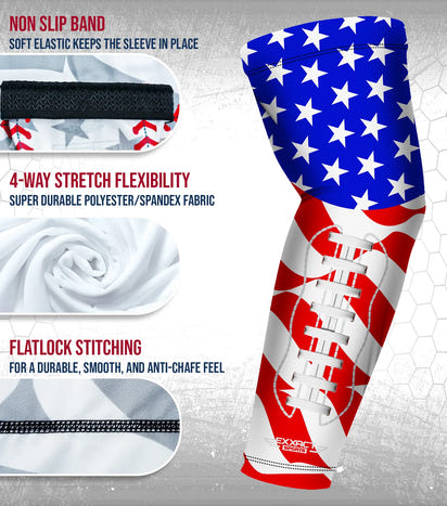 Compression Arm Sleeves for Mens & Womens Youth & Adult - (1 Pair) USA Football Flag
