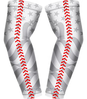 Compression Arm Sleeves for Mens & Womens Youth & Adult - (1 Pair) White Baseball Flag