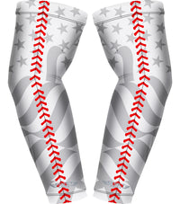 Compression Arm Sleeves for Mens & Womens Youth & Adult - (1 Pair) White Baseball Flag