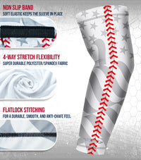 Compression Arm Sleeves for Mens & Womens Youth & Adult - (1 Pair) White Baseball Flag