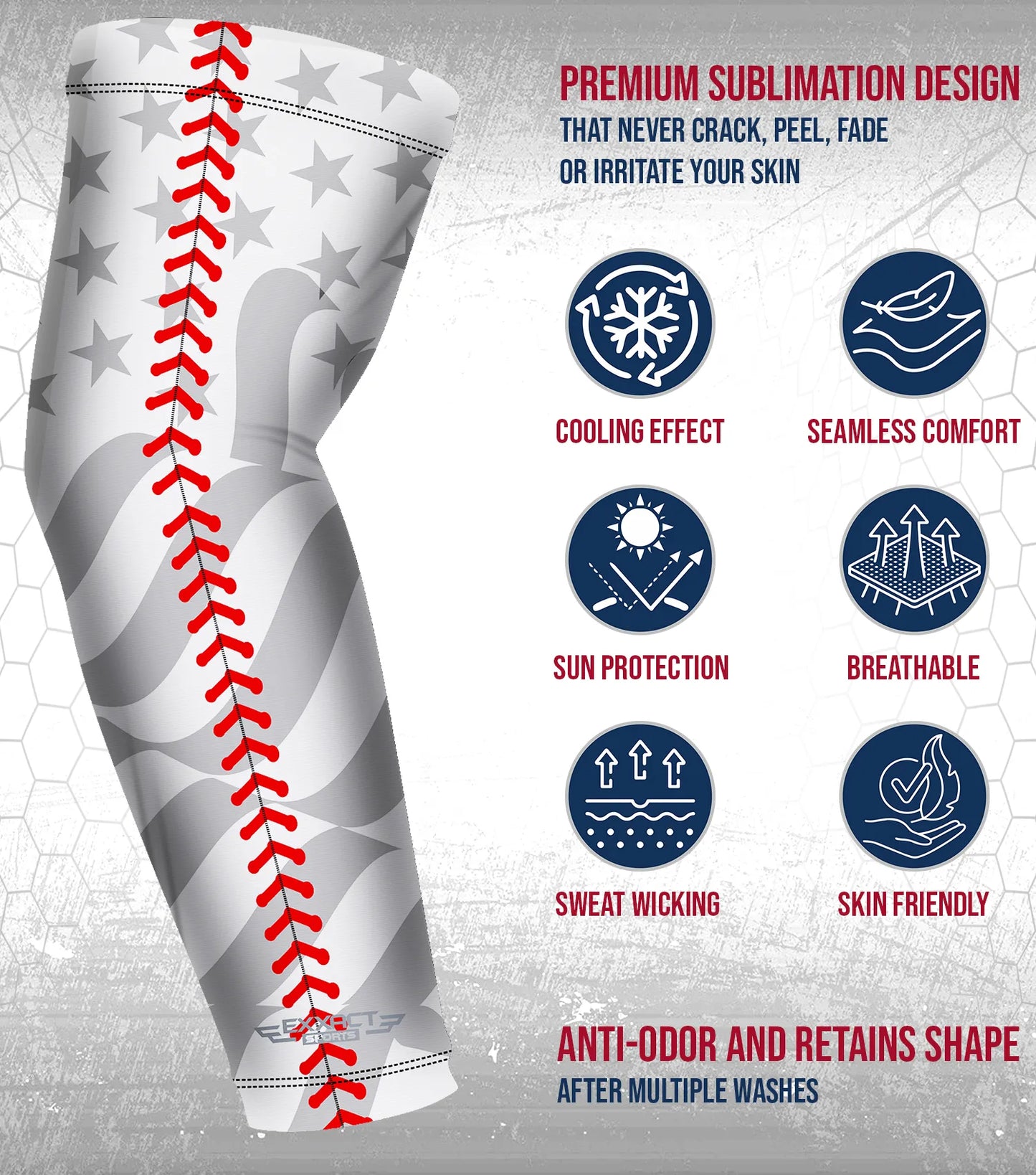 Compression Arm Sleeves for Mens & Womens Youth & Adult - (1 Pair) White Baseball Flag