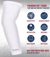 Compression Arm Sleeves for Mens & Womens Youth & Adult - (1 Pair) White