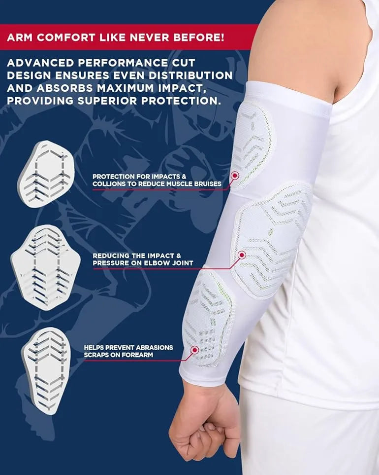 Compression 3-Padded Arm Sleeve , Football & Baseball 1 Pair (White)