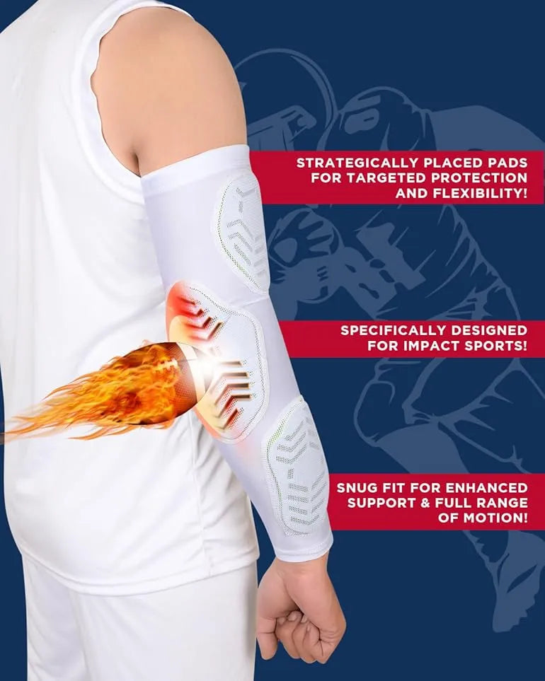 Compression 3-Padded Arm Sleeve , Football & Baseball 1 Pair (White)