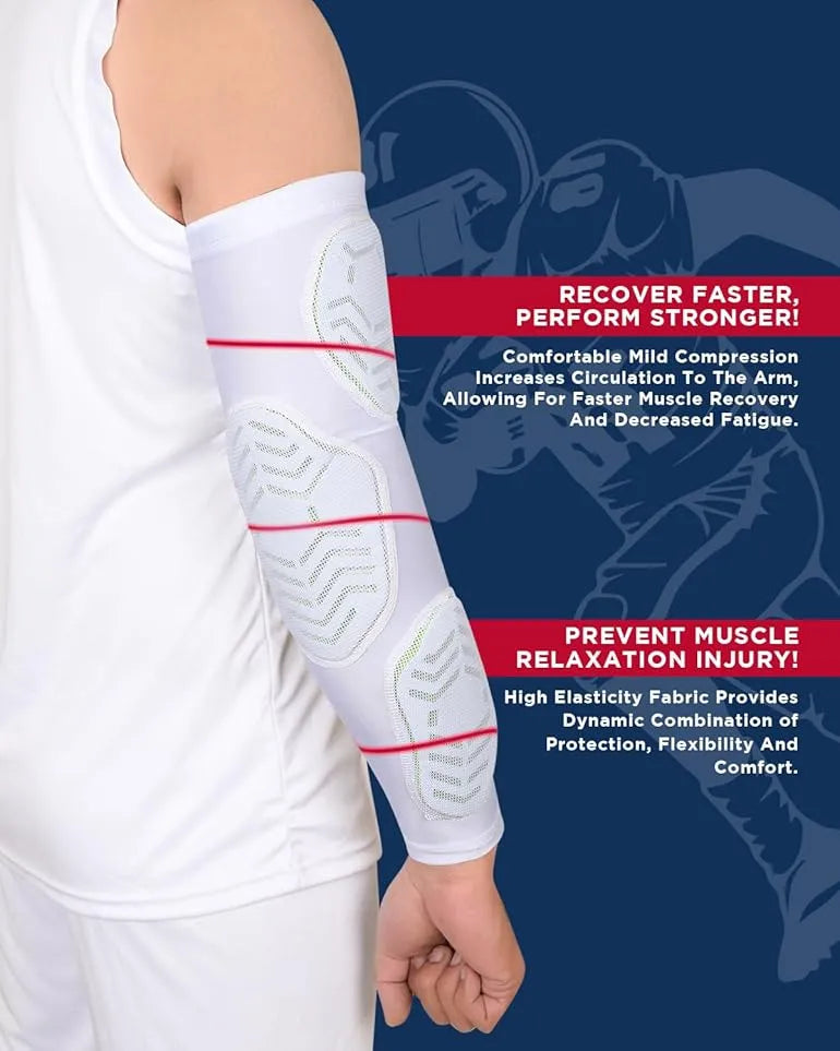 Compression 3-Padded Arm Sleeve , Football & Baseball 1 Pair (White)