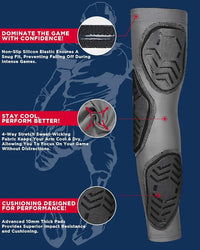 Compression 3-Padded Arm Sleeve , Football & Baseball 1 Pair (Gray)