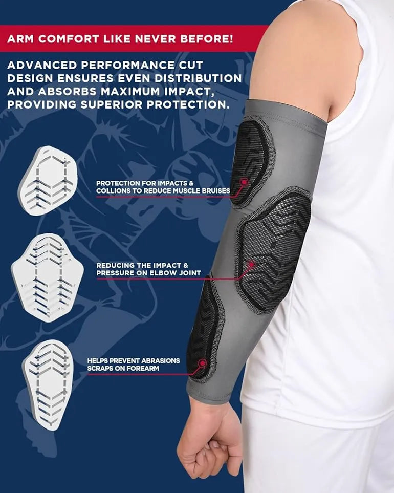Compression 3-Padded Arm Sleeve , Football & Baseball 1 Pair (Gray)