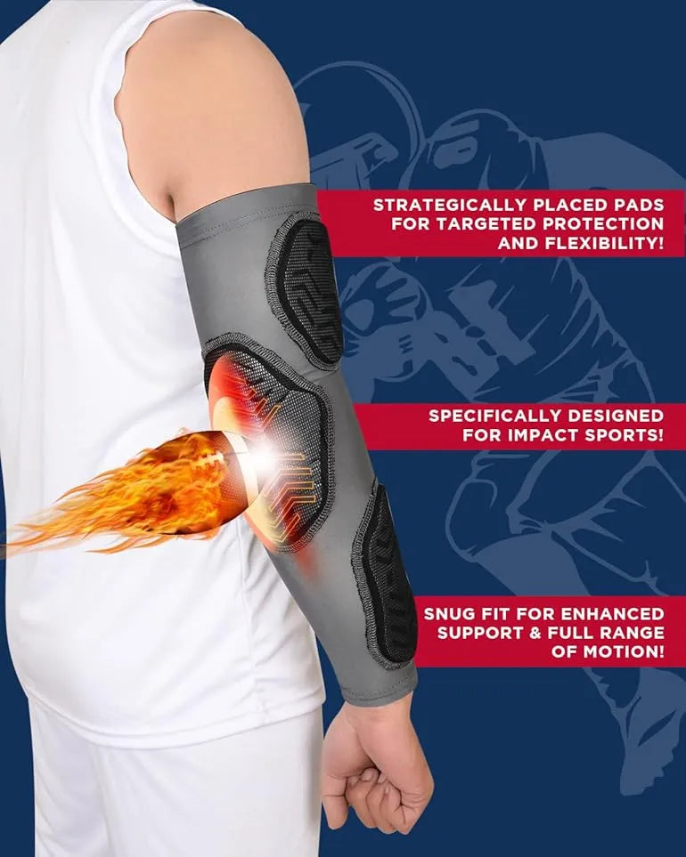 Compression 3-Padded Arm Sleeve , Football & Baseball 1 Pair (Gray)