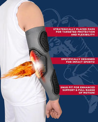 Compression 3-Padded Arm Sleeve , Football & Baseball 1 Pair (Gray)