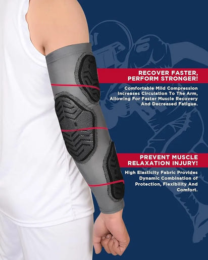 Compression 3-Padded Arm Sleeve , Football & Baseball 1 Pair (Gray)