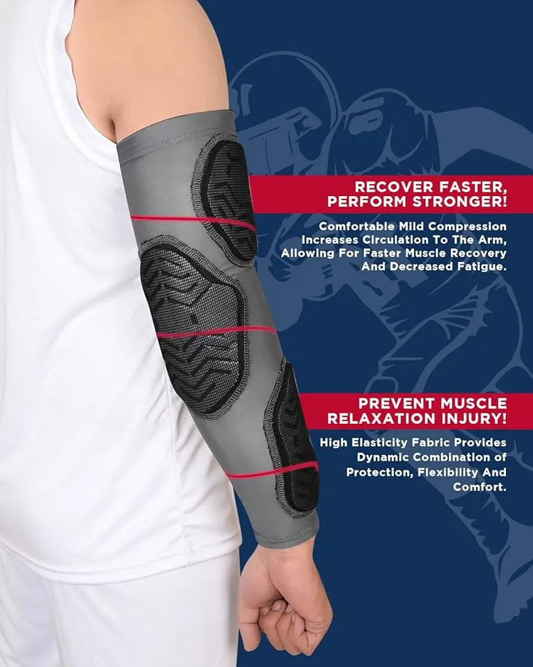 Compression 3-Padded Arm Sleeve , Football & Baseball 1 Pair (Gray)