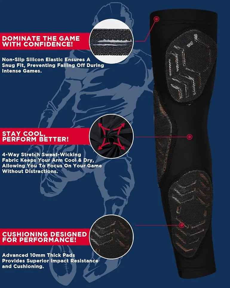 Compression 3-Padded Arm Sleeve , Football & Baseball 1 Pair (Black)