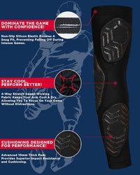 Compression 3-Padded Arm Sleeve , Football & Baseball 1 Pair (Black)