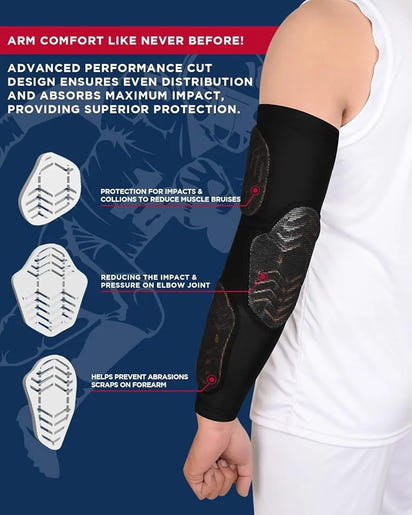 Compression 3-Padded Arm Sleeve , Football & Baseball 1 Pair (Black)
