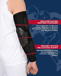 Compression 3-Padded Arm Sleeve , Football & Baseball 1 Pair (Black)