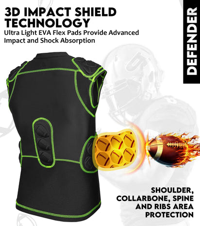 Defender 5 Pads Boys Football Compression Shirt Black (Youth)