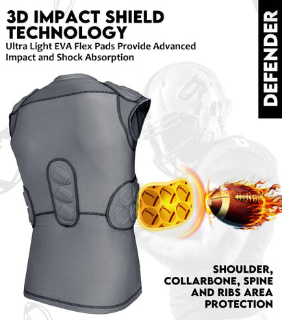 Defender 5 Pads Boys Football Compression Shirt Gray (Youth)