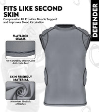 Defender 5 Pads Boys Football Compression Shirt Gray (Youth)