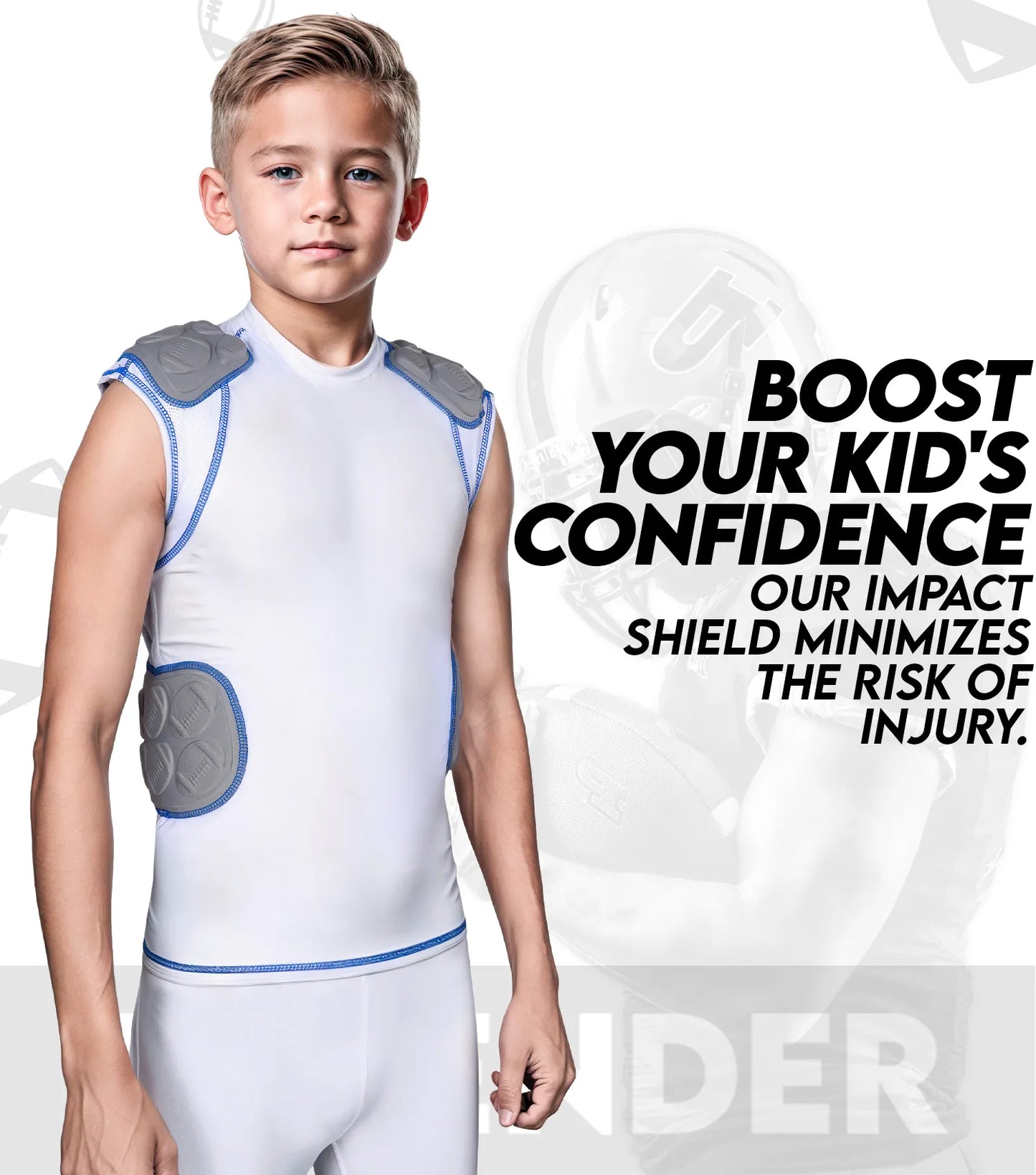 Defender 5 Pads Boys Football Compression Shirt White (Youth)