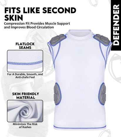 Defender 5 Pads Boys Football Compression Shirt White (Youth)