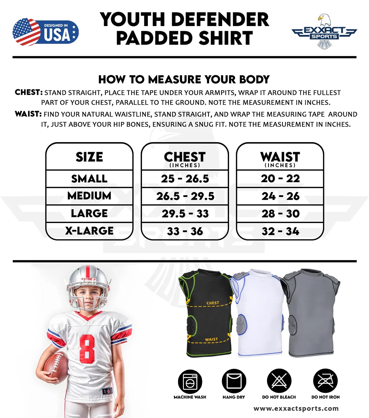 Defender 5 Pads Boys Football Compression Shirt White (Youth)