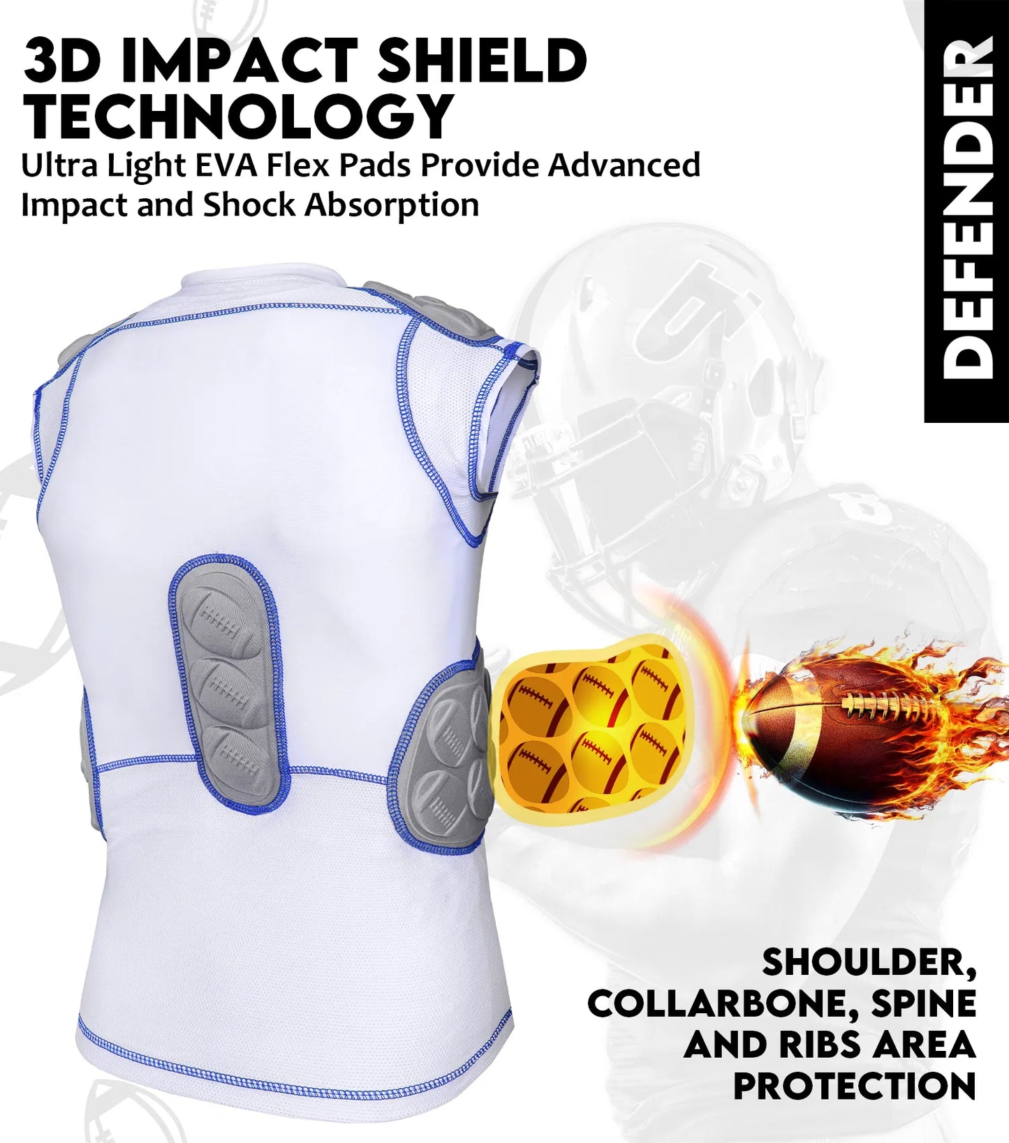 Defender 5 Pads Men's Football Compression Shirt White (Adult)
