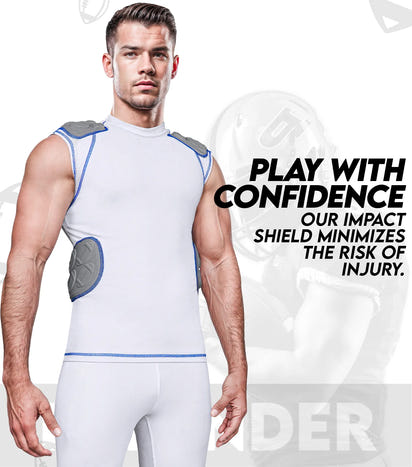 Defender 5 Pads Men's Football Compression Shirt White (Adult)