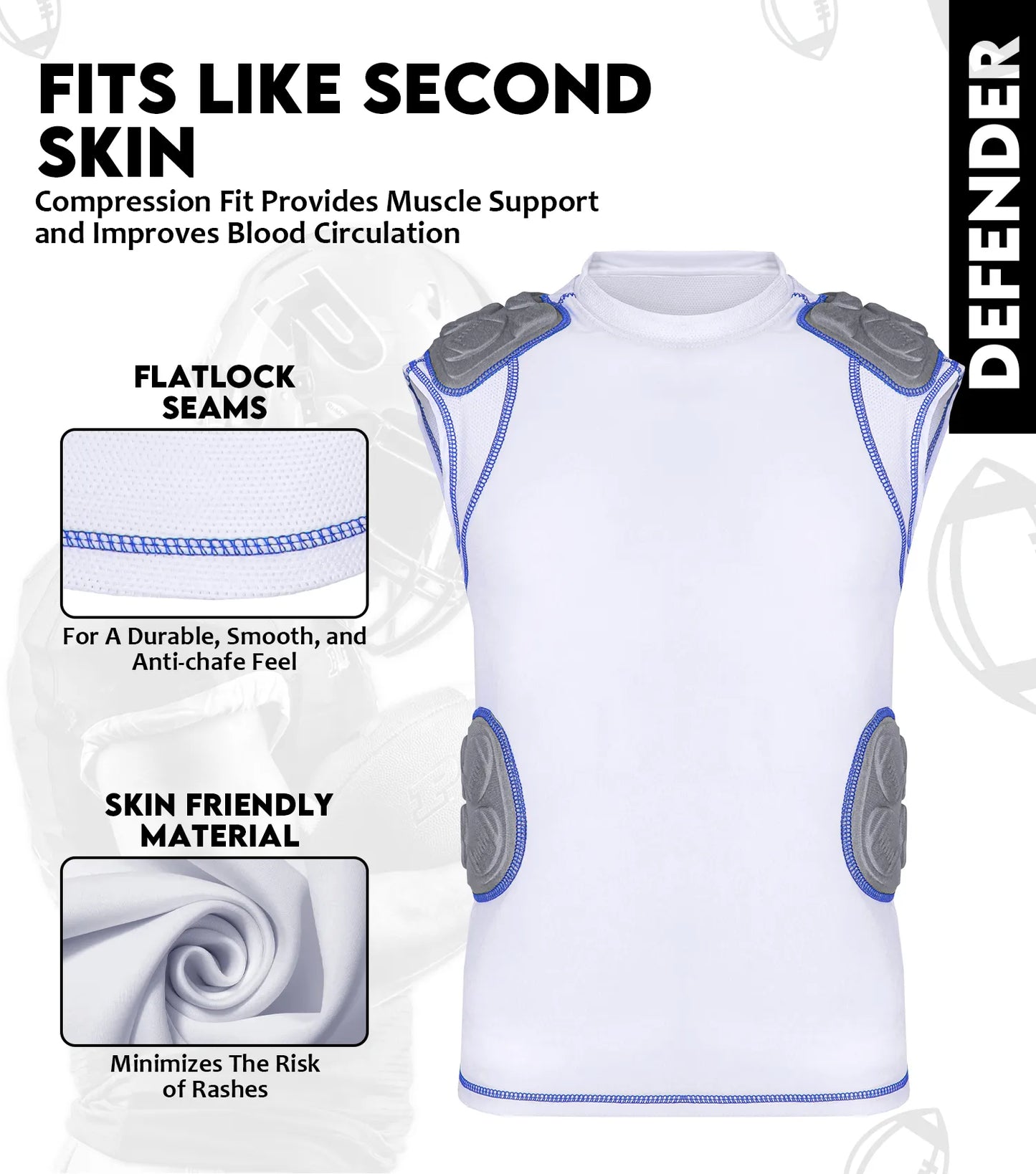 Defender 5 Pads Men's Football Compression Shirt White (Adult)
