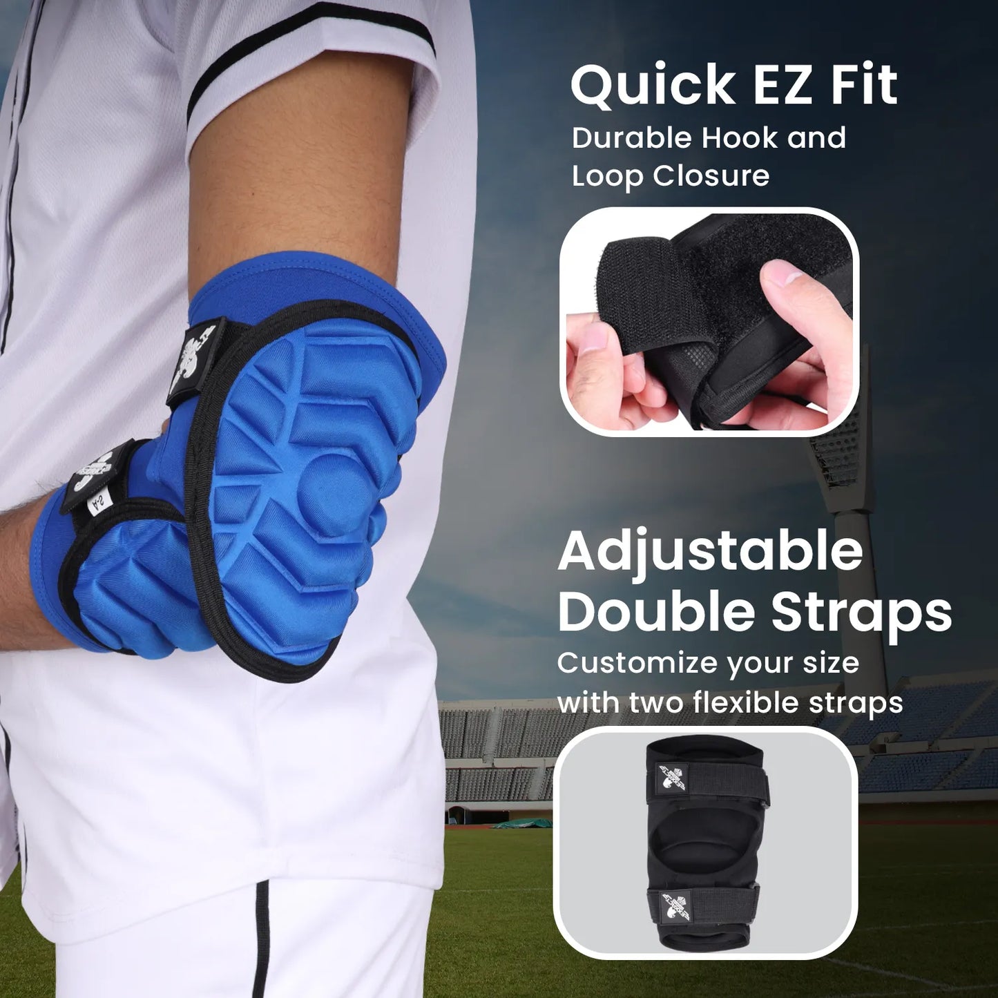 Defender Plus Baseball Elbow Guard with Adjustable Straps (Royal Blue)