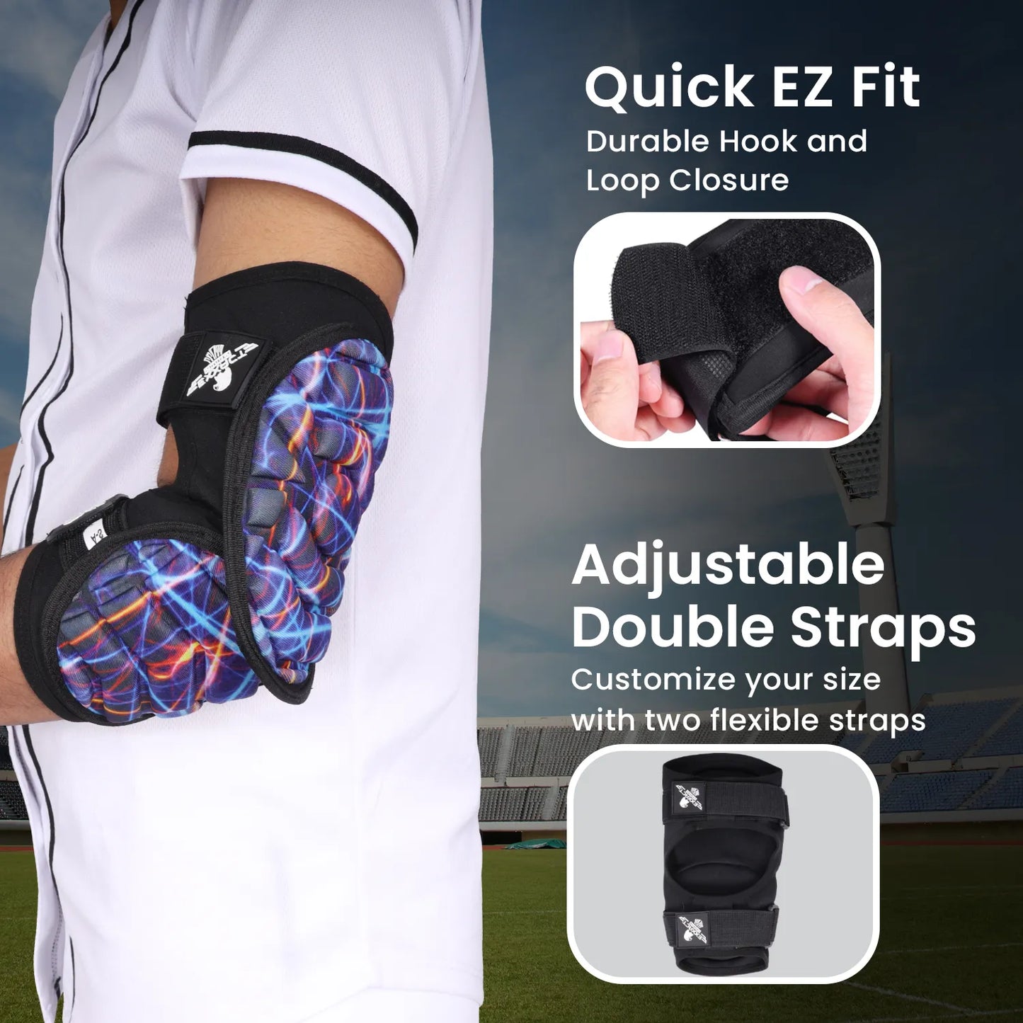 Defender Plus Baseball Elbow Guard with Adjustable Straps (Lazer)