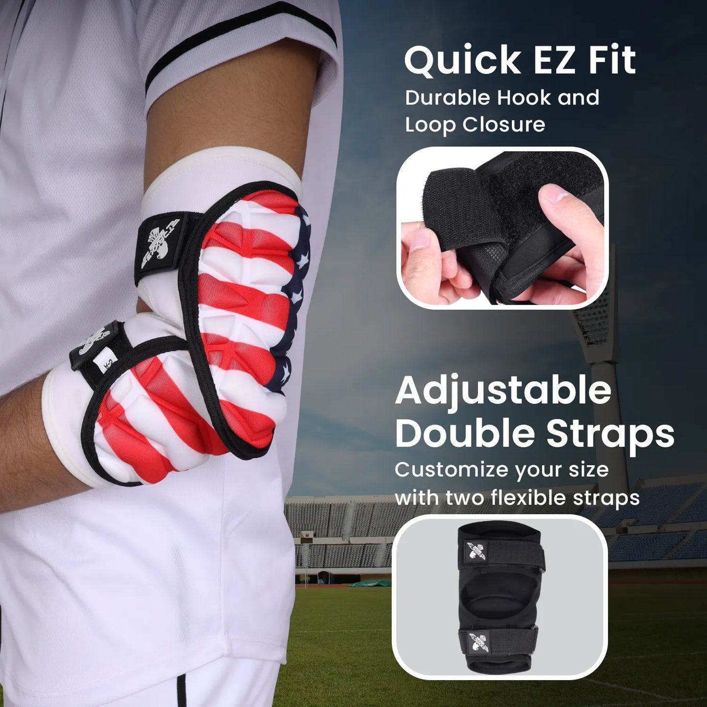 Defender Plus Baseball Elbow Guard with Adjustable Straps (USA Flag)