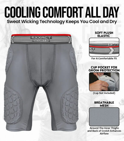 Elite 5-Pad Men Football Girdle with Cup Pocket Gray (Adult)