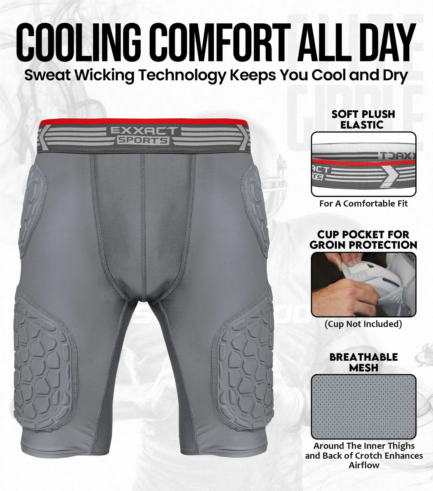 Elite 5-Pad Men Football Girdle with Cup Pocket Gray (Adult)