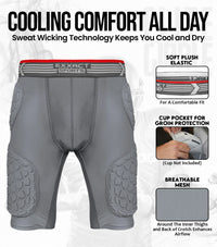 Elite 5-Pad Men Football Girdle with Cup Pocket Gray (Adult)