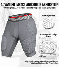 Elite 5-Pad Men Football Girdle with Cup Pocket Gray (Adult)