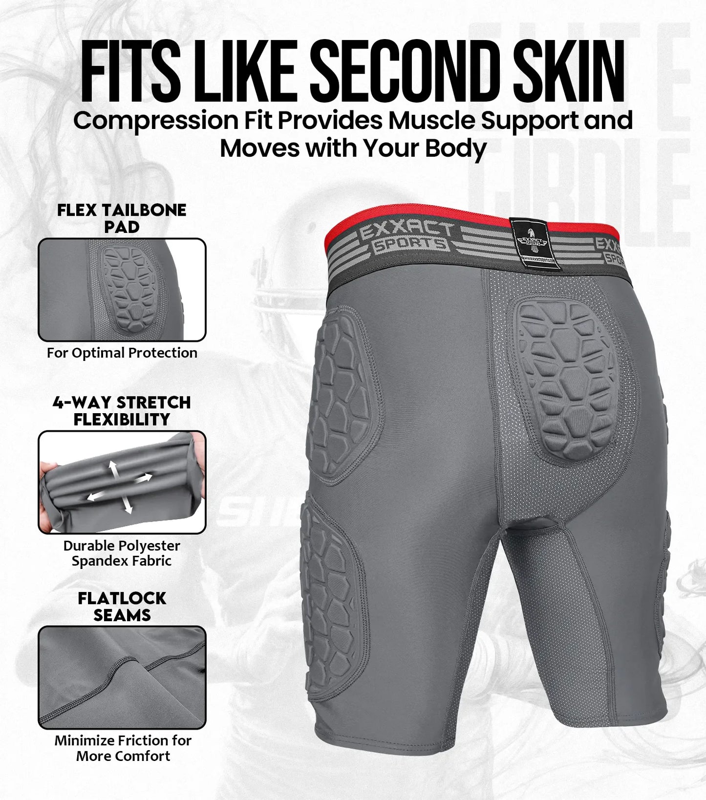 Elite 5-Pad Men Football Girdle with Cup Pocket Gray (Adult)