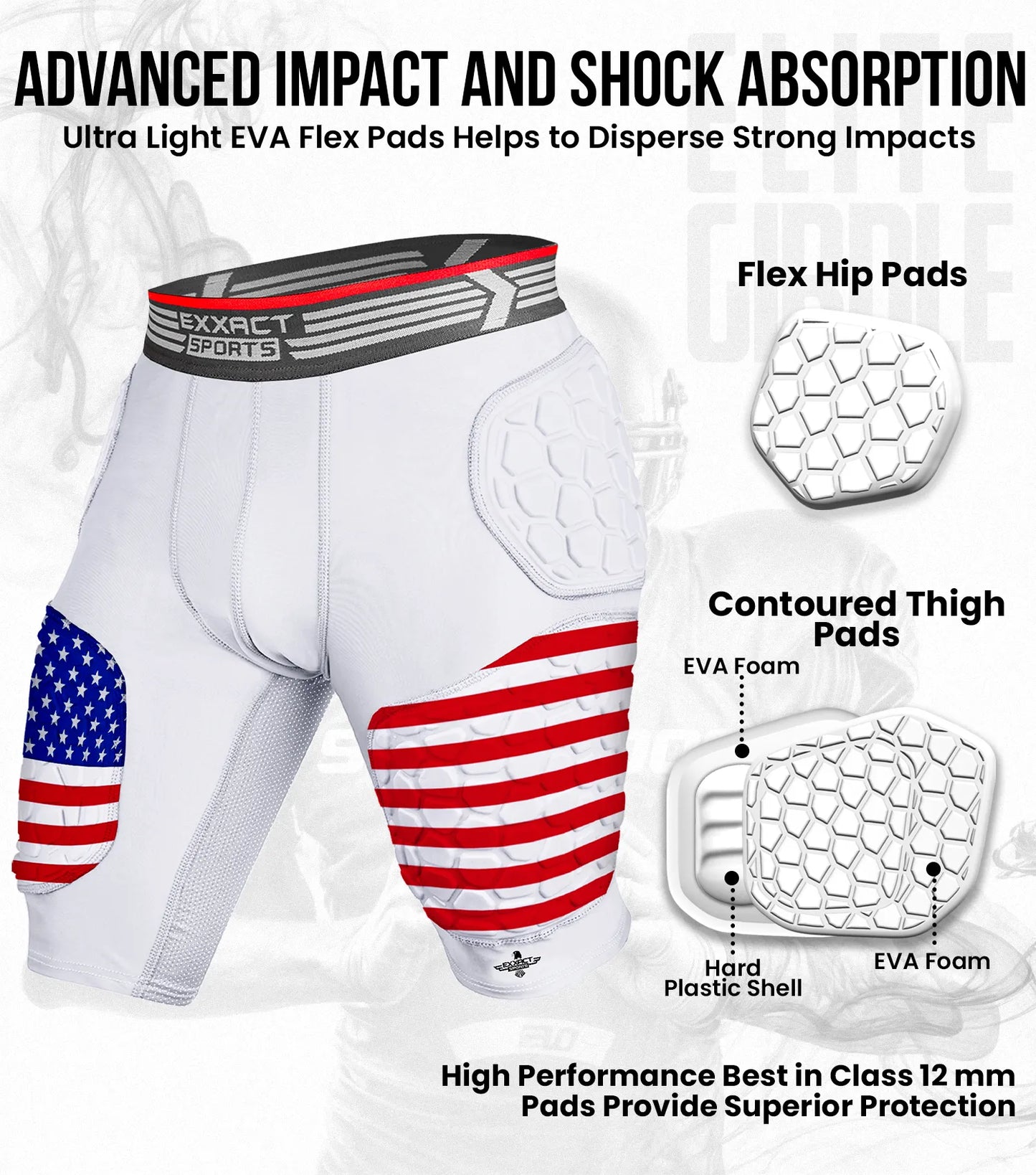 Elite 5-Pad Men Football Girdle with Cup Pocket Patriot (Adult)