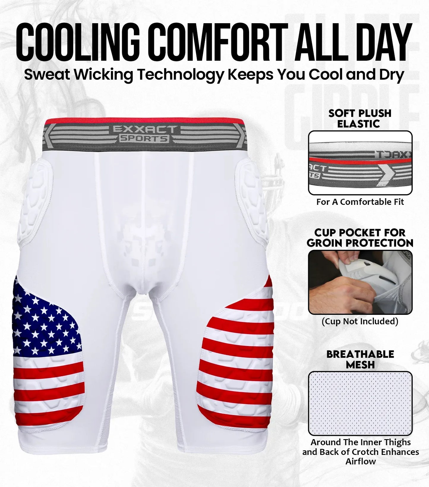 Elite 5-Pad Men Football Girdle with Cup Pocket Patriot (Adult)
