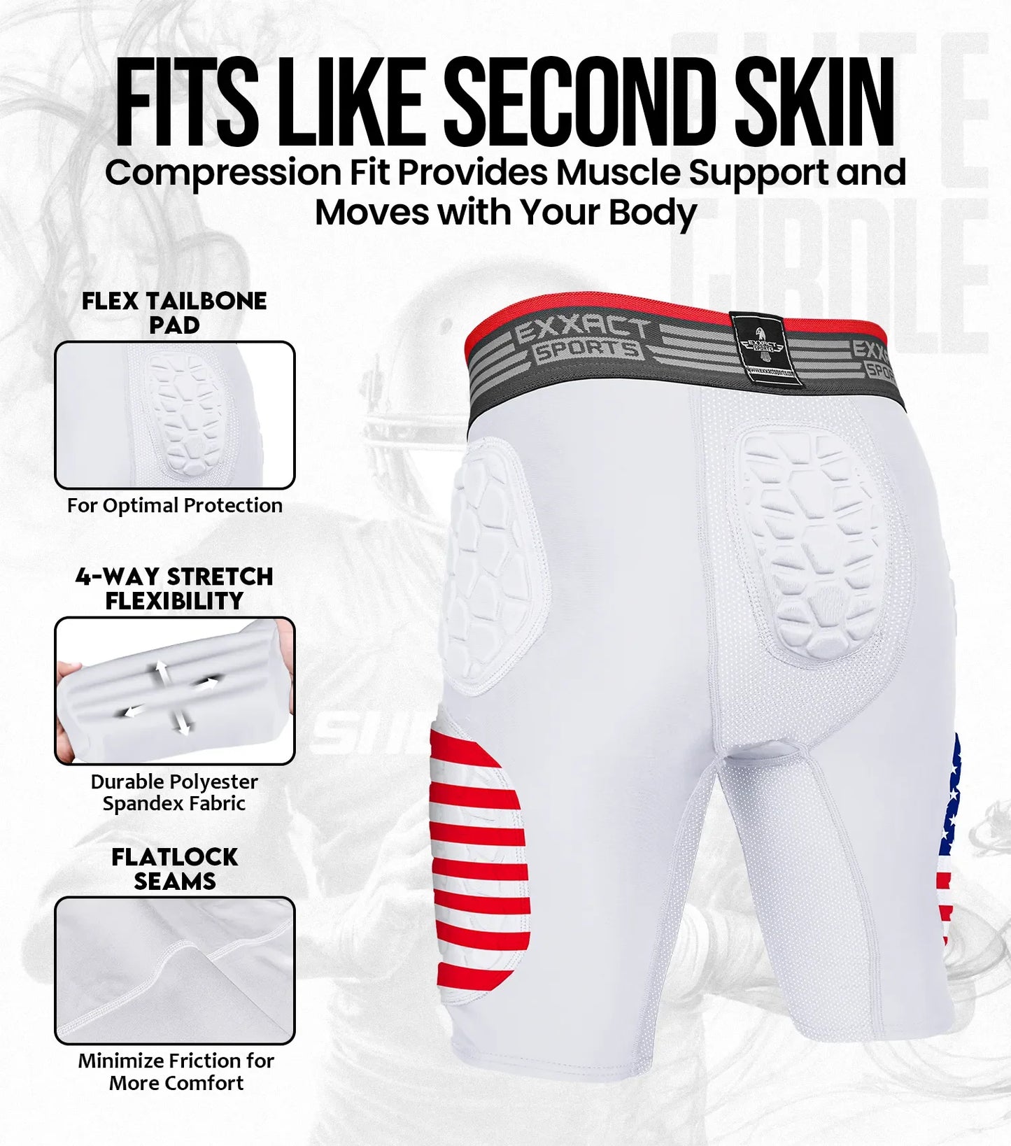 Elite 5-Pad Men Football Girdle with Cup Pocket Patriot (Adult)
