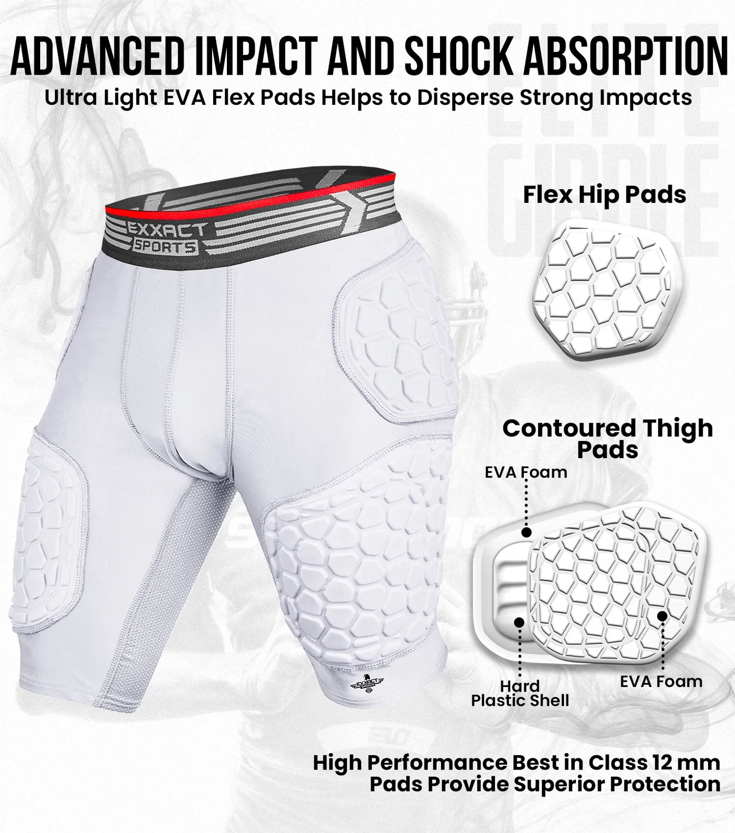 Elite 5-Pad Men Football Girdle with Cup Pocket White (Adult)