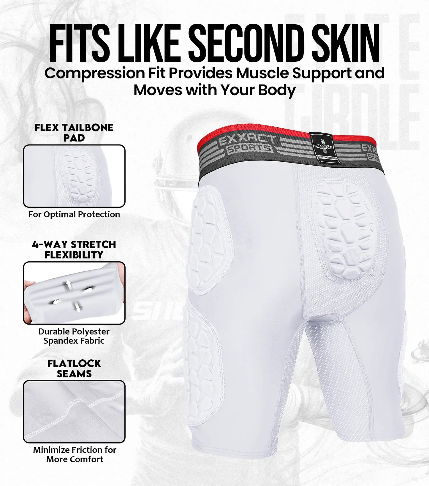 Elite 5-Pad Men Football Girdle with Cup Pocket White (Adult)
